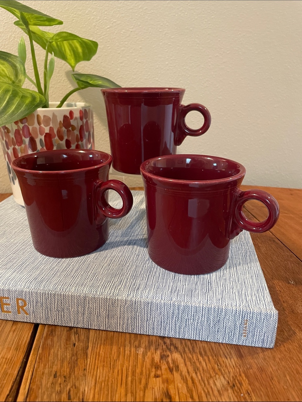 Fiestaware Classic Ring Handle Mugs – Set of 3 – Burgundy / Maroon – 10.25 oz